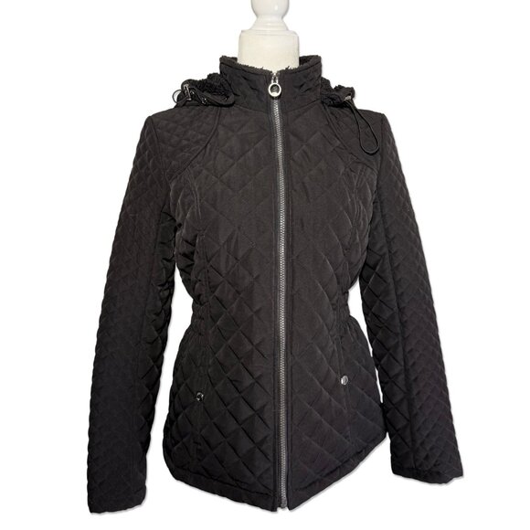 Laundry by Design Black Quilted Zip-Up Winter Jacket with Hood Sz M - Picture 1 of 8